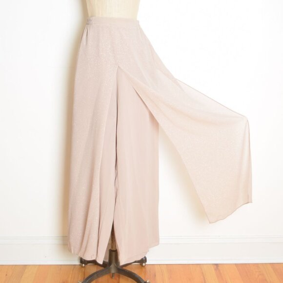 vintage Y2K pants beige glitter sparkle carwash flap wide leg high waist rise XL - Picture 2 of 11